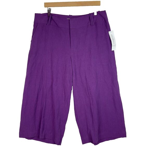 Coldwater Creek Silk Linen Cropped Pants Sz 16 Purple Wide Leg Natural Fit NWT - Picture 1 of 12